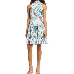 Eliza J Floral And Butterfly Tie Neck Dress Multicolor 6